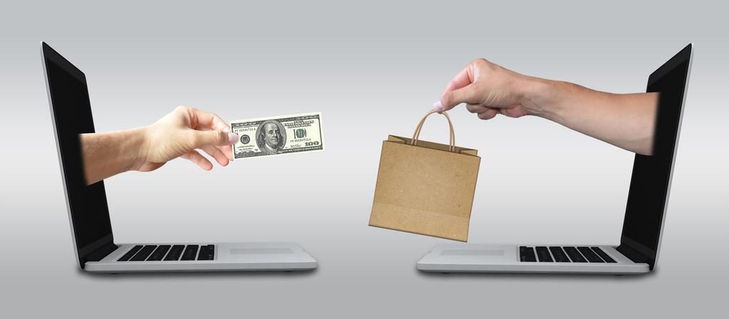 互联网销售网络交易钱币纸币购物背景图片